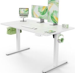 Marsail Electric Standing Desk with USB-A Charging Port, 160 x 80 cm Height Adjustable Sit Stand Desk with 4 Custom Height Settings, 80kg Max Load, Stable Lifting, Storage Hooks, and Cable Management
