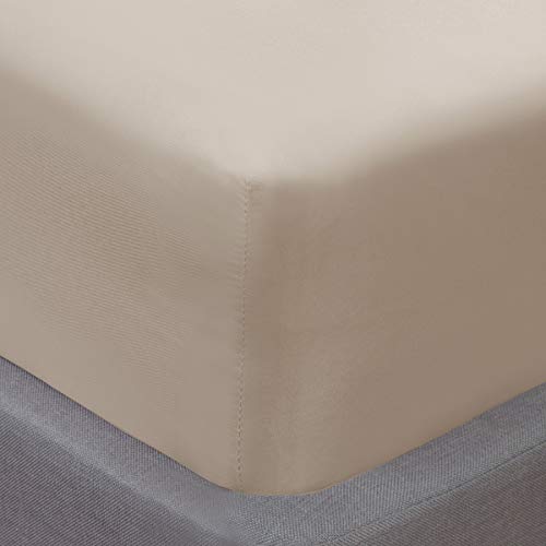 Sleepdown Fitted Sheet Super Soft Plain Dyed Thermal Warm Cosy Bedding Bedsheet Bed Linen 32cm Deep - 143cm x 200cm - Natural