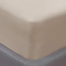 Sleepdown Fitted Sheet Super Soft Plain Dyed Thermal Warm Cosy Bedding Bedsheet Bed Linen 32cm Deep - 143cm x 200cm - Natural