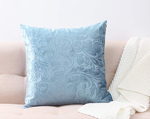 "TangDepot Embossed Velvet Throw Pillow Cover-(22"" x 22"", C03 Powder Blue) - Color-matched invisible zipper. Easy Clean. Swap covers refresh without new pillows. for sofa, bed, office, indoor/outdoor."