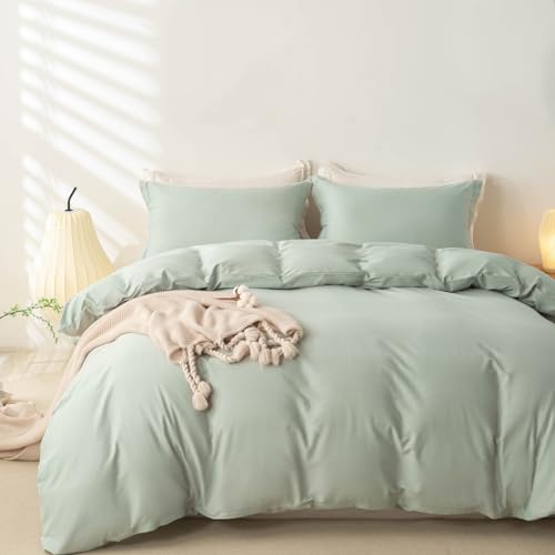 "OAITE 100% Brushed Cotton Duvet Cover Twin Size Soft Breathable Durable Bedding with Zipper Closure - 3 Pieces Plain Simple Duvet Cover Set,2 Pillow Shams,1 Duvet Cover(68""x90"")"