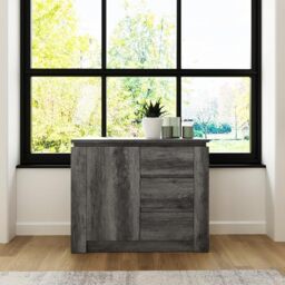 GFW Canyon Charcoal Grey Multi Storage Unit, Industrial Sideboard with 3 Drawers & Cupboard Storage