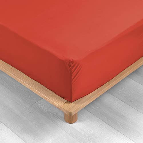 douceur d'intérieur, Fitted Sheet (90 x 190 cm) Percaline Terracotta, Cotton Percale