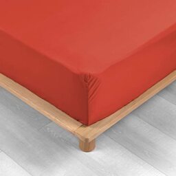 douceur d'intérieur, Fitted Sheet (90 x 190 cm) Percaline Terracotta, Cotton Percale