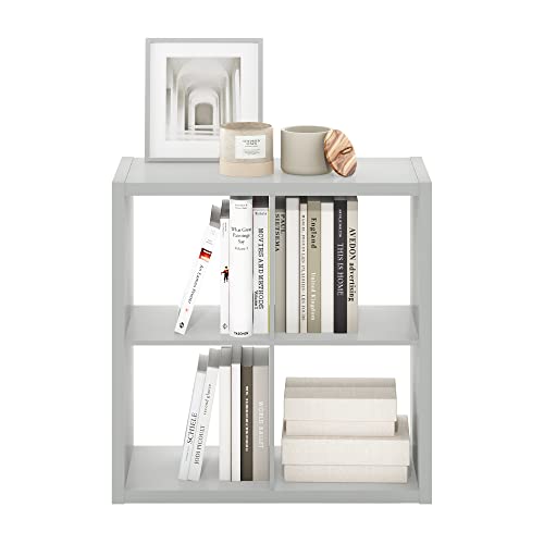 Furinno CUBICLE Book Shelf, 4-Cube Bookshelf, Extra Thick Frame Reversible Bookcase with Open Back, 37.08 x 76.2 x 76.2 cm, for Living Room, Bedroom, Home Office, Light Grey