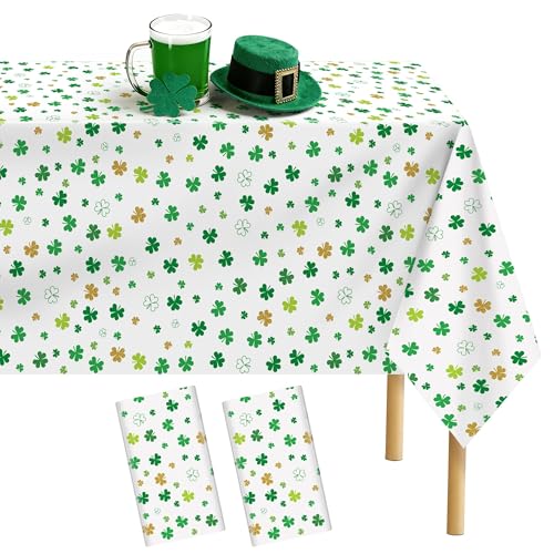 "Kochorie 2 Packs St. Patrick???s Day Plastic Shamrock Tablecloth 54"" x 108"" Waterproof Clover Table Cover for St. Patrick???s Day Party Disposable Table Cloth for Indoor Outdoor Decorations"