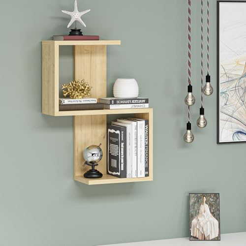Sapphire Wall Shelf, 29.8 x 60 x 16.4 cm, 100% Melamine Coated Particle Board, 18 mm Thick, Multipurpose Hanging Rack for Country & Modern Decor