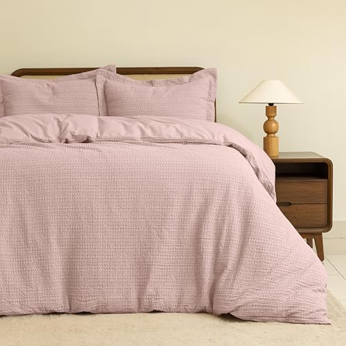 Dreamology Waffle Weave Duvet Cover, Full Duvet Covers,100% Cotton Waffle - Duvet Cover with Zipper Closure, Bedding Set, Soft Luxury Textured & Breathable Duvet Cover Set, 3Pcs (Dusty Pink, Full)