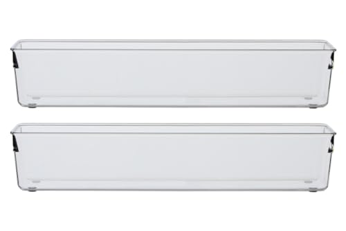 Premier Housewares Large Set Of Two Slim Kitchen Organisers - Clear Plastic, Built-in Handle, Versatile, Set of 2 Lid Organizer Makeup Drawer Room Chair 8 x 41 x 10