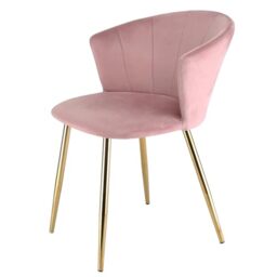 RayGar Dunelm Accent Dining Chair with Petal Back Armchair With Golden Chrome Finish Metal Tube Legs (Pink)