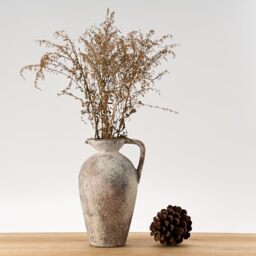 LUKA Ceramic Rustic Farmhouse Vase,9.25 inch Terracotta Vase with Handle,Neutral Tall Clay Vases Decorative Vases for Living Room,Table,Shelf Decor(Brown,L)