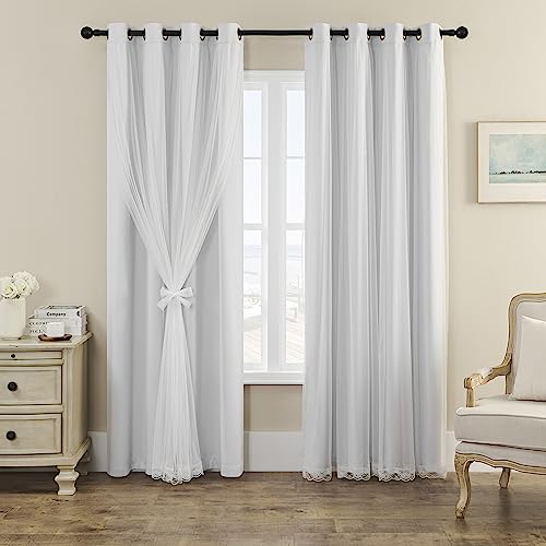 "naturetalk 90%-95% Blackout Curtains with Crushed Sheer ??? 2 Pieces Drape Panels Set ??? Antique Silver Grommet Top - White - 52"" W x 63"" L (2 Panels)"