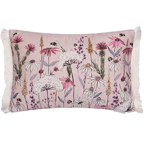 Voyage Maison Hermione Feather Filled Cushion – Fringed Nature Inspired Bee Floral Watercolour British Design (Blush - 40x60cm)