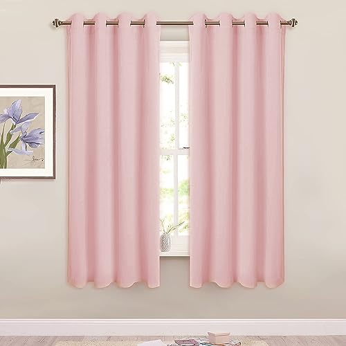 "SMILETIME Pink Velvet Curtains 52""x63"" Grommet 2 Panels - OEKO-TEX rust-proof grommets light filtering heat insulated noise reducing, living room bedroom study, machine washable"