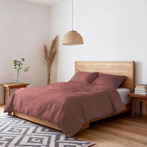 Water Washed Effect Double Duvet Cover Set, Duvet Cover 250 x 200 cm with Envelope and Two Pillowcases - Coral Red