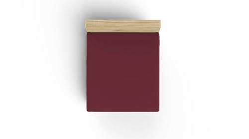 Premium Ranforce Single XL Fitted Sheet, 100% Cotton, Maroon, 100 x 200 + 40 cm, 155 Thread Count, 117 g/m², Machine Washable at 30°C, Soft and Durable