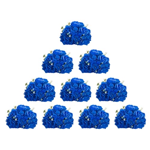 "BLOSMON Artificial Flower Balls Wedding Centerpieces 10pcs 11.8"" Royal Blue Fake Flowers Rose Hydrangea Ball Arrangement Center Pieces for Table Silk Floral Bouquet for Wedding Party Home Decor"