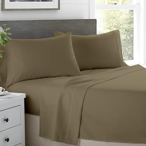 "SKY BEDDINGS King Size Sheet Set - 100% Egyptian Cotton - 600 Therad Count King Bed Sheets Set with 16"" Deep Pocket - 4 Piece Luxury Sheets King Size - Soft, Cooling Sateen Weave - Taupe"