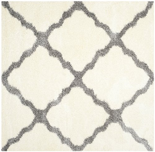 Safavieh Shaggy Indoor Woven Square Area Rug, Montreal Shag Collection, SGM866, in Ivory / Grey, 122 X 122 cm for Living Room, Bedroom or Any Indoor Space