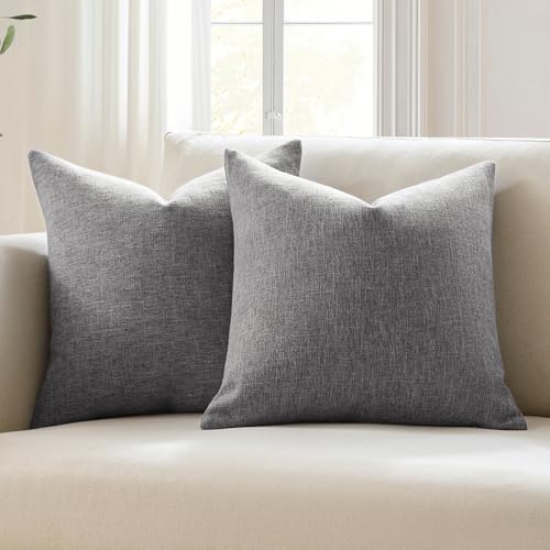 Meekio Set of 2 Charcoal Gray Pillow Covers 22x22, Farmhouse Linen Decorative Throw Cushion Covers for Sofa Couch