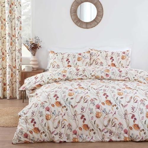 Prestigious Textiles Sundour Grove Stunning Floral & Butterfly Design Duvet Cover Set in Multi Colour on a Natural Background King Bed Grove