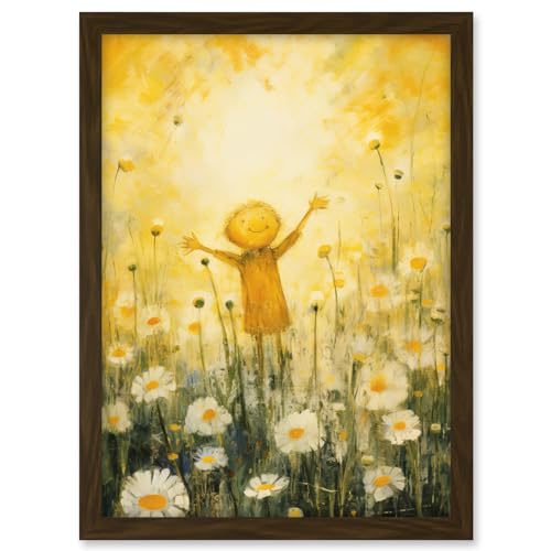 Artery8 Sunshine Happiness and Flowers Everywhere Simple Kids Bedroom Nursery Artwork Framed A3 Wall Art Print