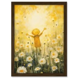 Artery8 Sunshine Happiness and Flowers Everywhere Simple Kids Bedroom Nursery Artwork Framed A3 Wall Art Print