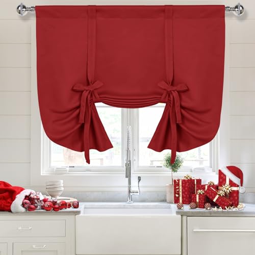 DWCN Blackout Curtains-Tie Up Shade for Window Thermal Insulated Room Darkening Rod Pocket Curtains for Kitchen Thanksgiving Day & Christmas, Red, W34 X L45 Inches, 1 Panel