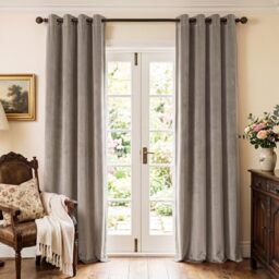 StangH Camel Beige Velvet Curtains - Eyelet Light Block Summer Shade Thermal Insulated Winter Curtains for Bedroom/Hobby/Dorm, W52 x L96, 2 Panels