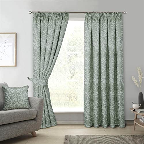 Sundour Floral Keswick Pencil Pleat Curtain Pair Sage Green 66x90