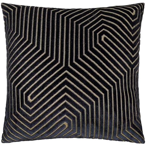 Paoletti Evoke Velvet Polyester Filled Cushion – Luxurious Chevron Pattern Decorative Square Pillow With Filling (Black - 55x55cm)