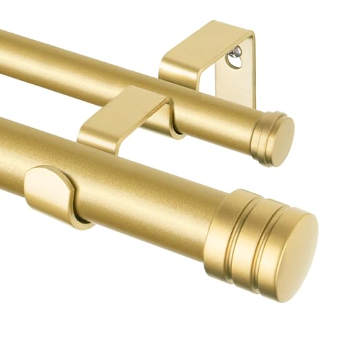 TONIAL1 Inch Double Curtain Rods for Windows 48 to 84 Inches, Heavy Duty Decorative Drapery Rod 32 to 86 Inches with Classic Cap Finial, Gold