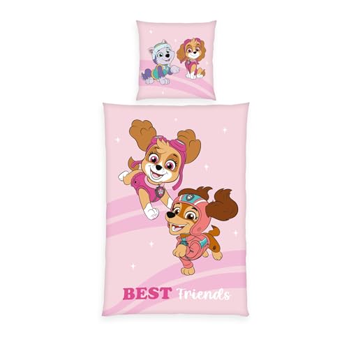 Herding Paw Patrol Bed Linen, Pillowcase Approx. 80 x 80 cm, Duvet Cover Approx. 135 x 200 cm, with Button Placket, 100% Cotton