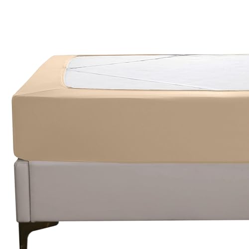 "Elegant Comfort Box Spring Cover - Stretchy and Snug Fit Wrap Around 4 Sides Bed Skirt - Jersey Knit, Sleek Alternative for Bed Skirt, Soft and Smooth Fits Box Springs up to 12"", King Beige"