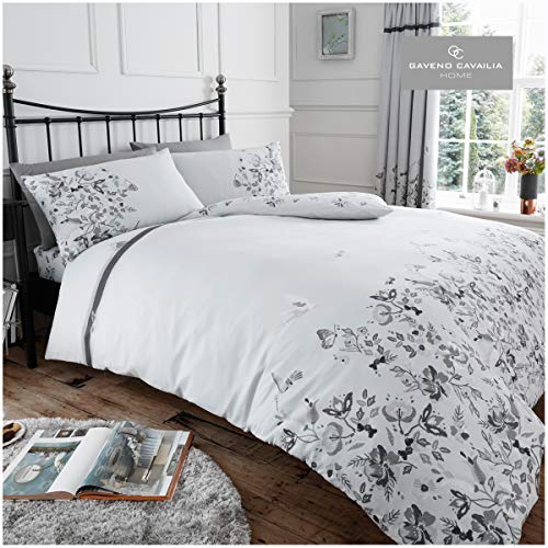 Gaveno Cavailia Tapestry Floral Duvet Cover Quilt Bed Set With Pillow Case, Reversible, Poly Cotton, Maria Grey, Double Size Bedding