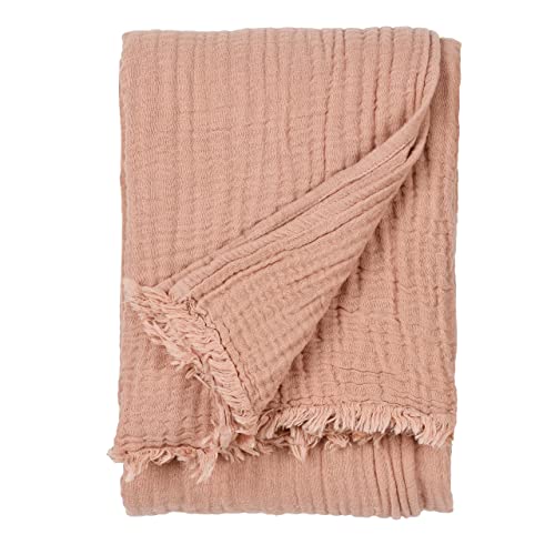 Yard furn Lark Cotton Muslin Throw – Soft Crinkle Texture Blanket (Pink Clay – 240x260cm)