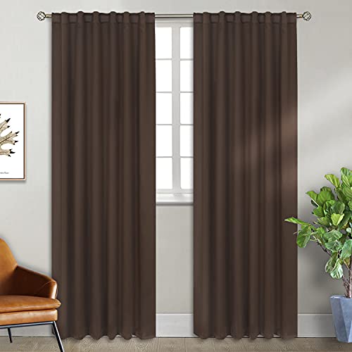 BGment Rod Pocket and Back Tab Blackout Curtains for Bedroom - Thermal Insulated Room Darkening Curtains for Living Room, 2 Window Curtain Panels (52 x 95 inch, Brown)