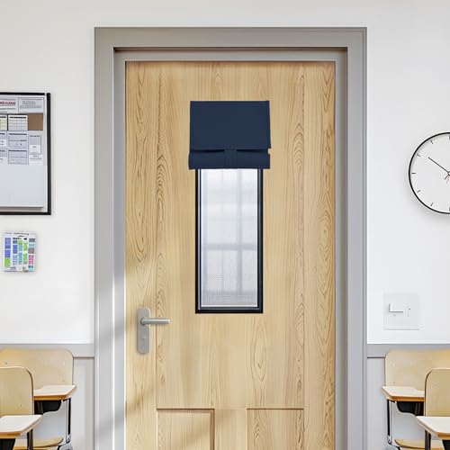 Vatge Classroom Door Window Cover - Tie Up Classroom Door Curtain for Room Darkening Small Window Covering for Office/Glassdoor, 1 Panel, W8 x L36, Navy