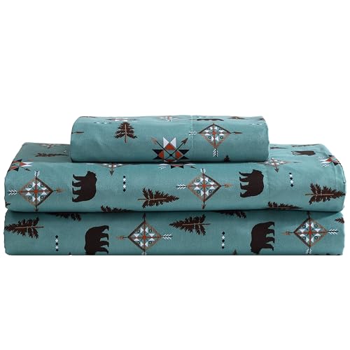 Beatrice Home Fashions Cozy Cabin 3-Piece Twin Microfiber Bedding Sheet Set with Deep Pockets Rustic Patchwork Plaid Deer, Wilderness Bears