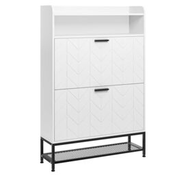 YITAHOME Shoe Cabinet Storage Hallway with 2 Drawers, Shoe Storage Cabinet, Floorstanding Shoes Cupboard with Open Shelves and Metal Legs for Living Room, Bedroom, 80 x 24 x 117 cm, White