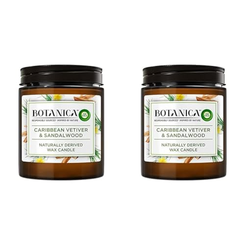 Botanica by AirWick Air Freshener Naturally Derived Wax Candle, VETIVER & Sandalwood, Up to 40 Hours Burn Time (Pack of 2)