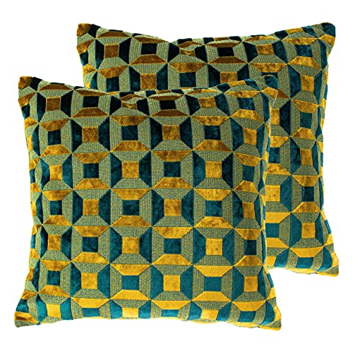 Paoletti Empire Polyester Filled Cushions (Twin Pack), Polyester, Teal/Gold