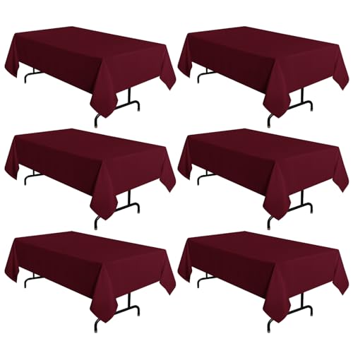 sancua 6 Pack Burgundy Tablecloth 60 x 102 Inch, Rectangle Table Cloth for 6 Feet Tables - Stain and Wrinkle Resistant Washable Polyester Table Cover for Dining Tables, Buffet Parties and Camping