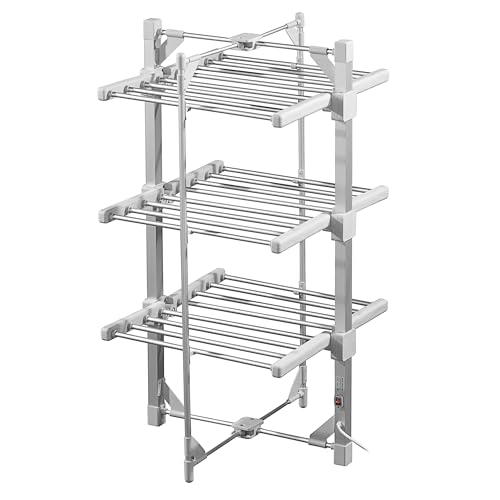Daewoo 3-Tier Foldable Heated Clothes Airer with Cover ??? Compact, Space-Saving Electric Drying Rack for Fast, Energy-Efficient Indoor Laundry Drying