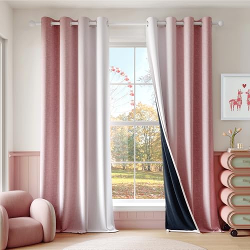 Geomoroccan Pink White Ombre 100% Blackout Curtains Bedroom 52x90 2 Panels - Gradient Patterned Room Darkening Drapes for Girls Nursery Living Room 90 Inch Long Thermal Insulated Soundproof Grommet