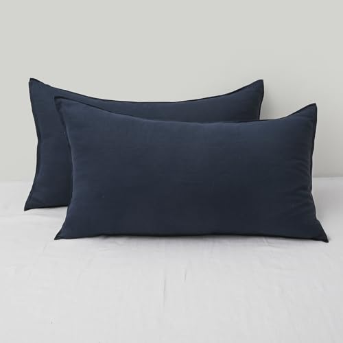 CHUFFED Linen Pillowcases 2 Pack 100% Linen Standard Pillow Cases, Breathable and Cooling Washed Pillowshams with Zipper Closure, 20x36 Inches, Navy Blue