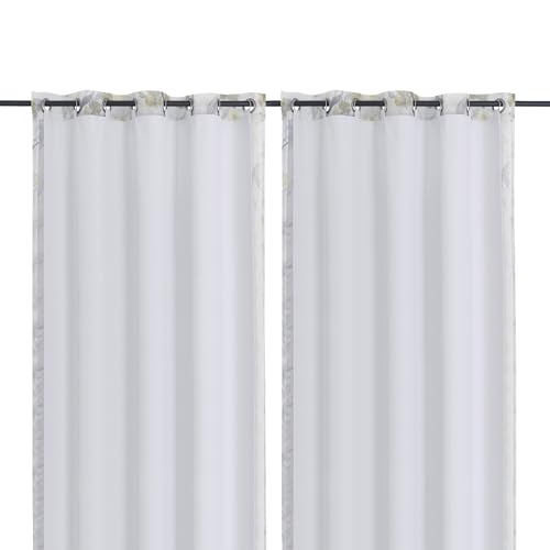 Chyhomenyc Window Blackout Curtain Liners with 18 Rings, Thermal Insulated 100% Blackout Liner for 84 Inch Curtains, Each 50Wx80L, 2 Liners Per Set with 18 Pieces Rings