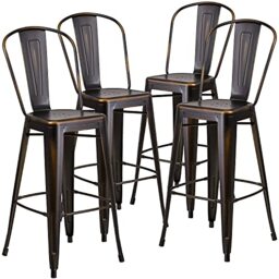 "Flash Furniture Blake Commercial Grade 4 Pack 30"" High Distressed Copper Metal Indoor-Outdoor Barstool with Back"