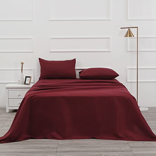 4 Piece Bed Sheet Set - 1 Flat Sheet,1 Fitted Sheet and 2 Pillow Cases,Brushed Microfiber Luxury Bedding with Deep Pockets (Full,Burgundy)
