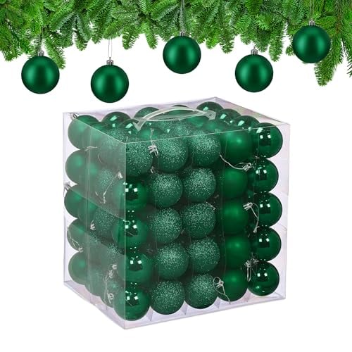 Relaxdays Christmas Baubles, Set of 100, Tree Ornaments, Holiday Decorations, Plastic, Shatterproof, 6 cm, Dark Green
